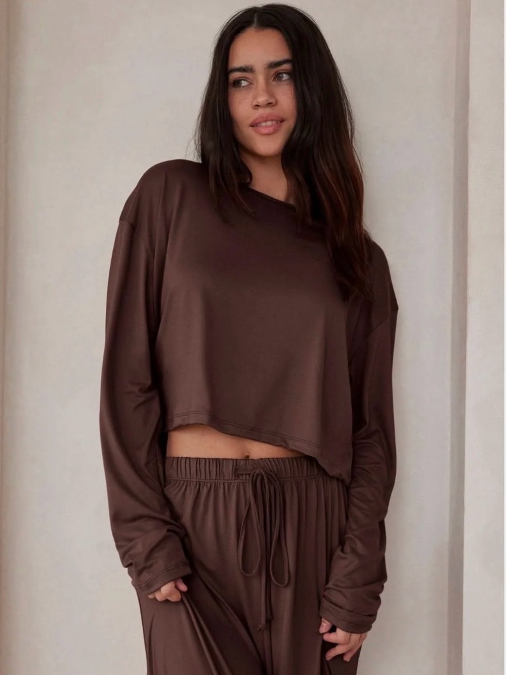 NWT Cloud Crop Long Sleeve Tee | Chocolate Brown Cozy Shirt